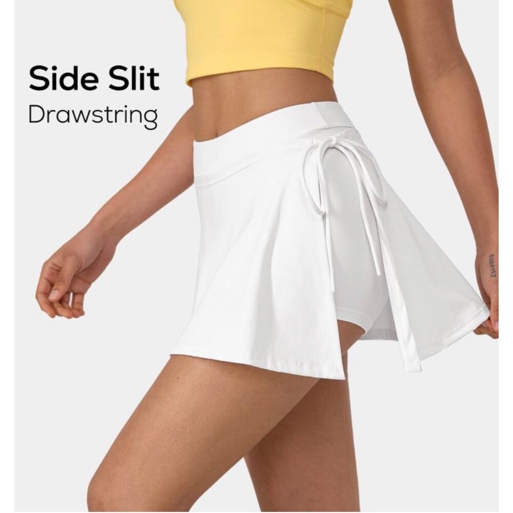 Halara Everyday Cloudful Air 2in1 Lace Up Ballet Skirt Sz XS White Side Pocket